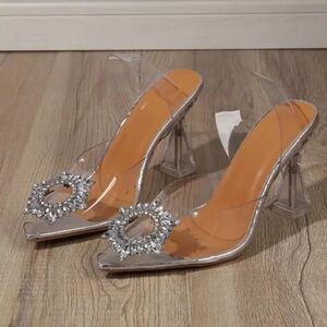 Elegant Silver Women's Heels with Crystal Accents